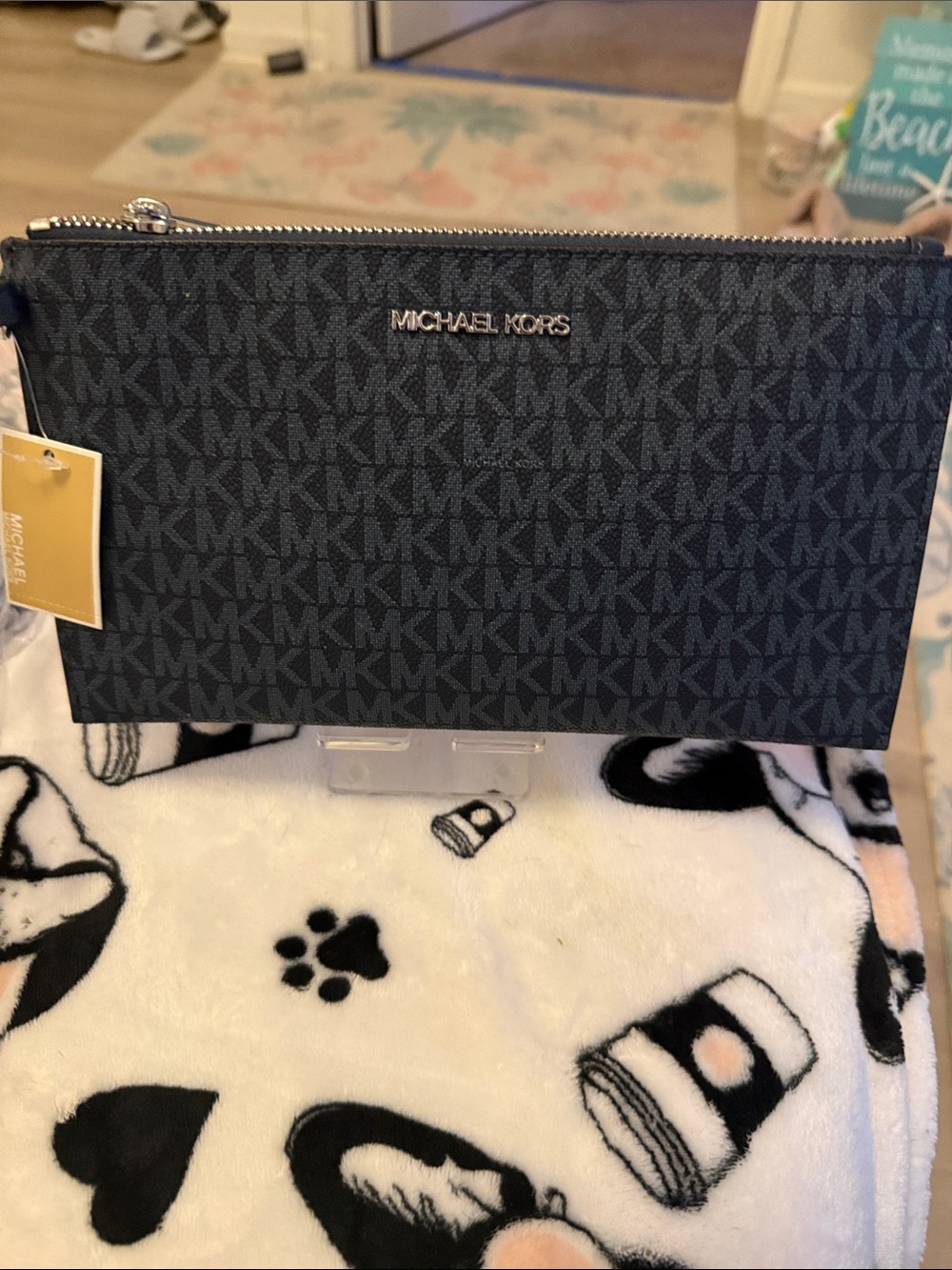 Michael Kors Black Signature Logo Zip Pouch